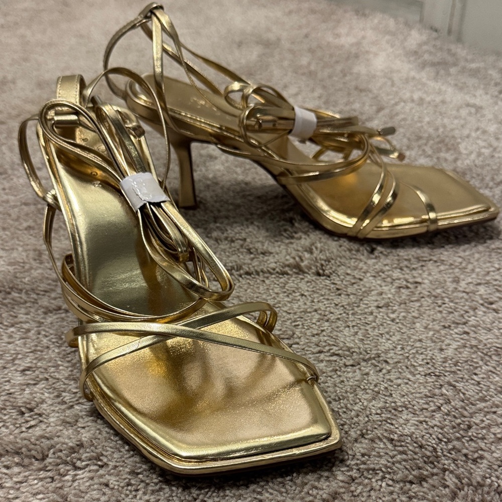 ASOS Gold Strappy Heels- Wide toe